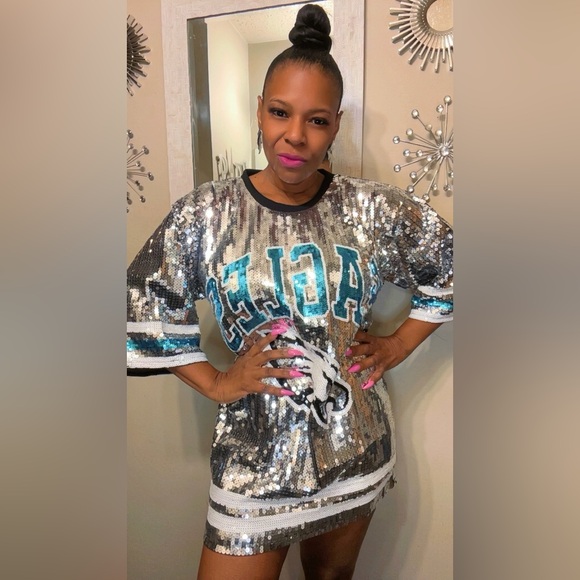 Sale‼️Philadelphia Eagles sequin shirt dress - Picture 5 of 11